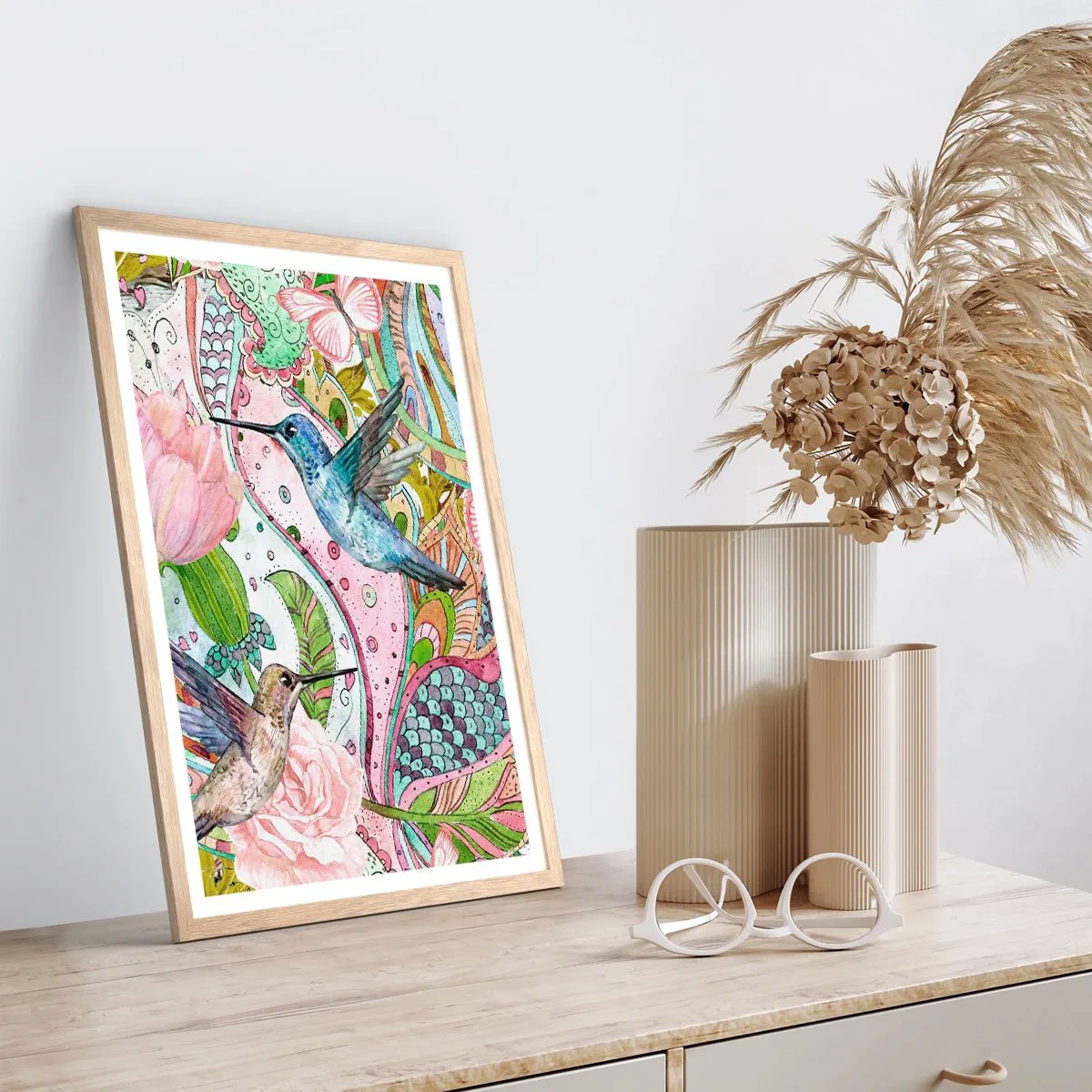 Poster in einem Rahmen aus heller Eiche - Verstrickt in Weinreben - 70x100 cm