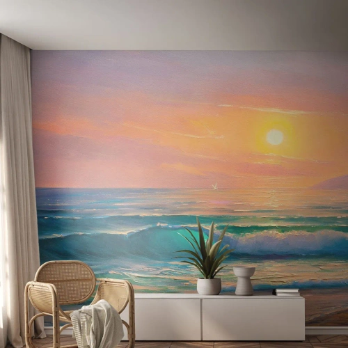 Fototapete Premium Sand - Ein türkisfarbenes Lied der Wellen - Abstraktion, Landschaft, Meer - 150x105 cm