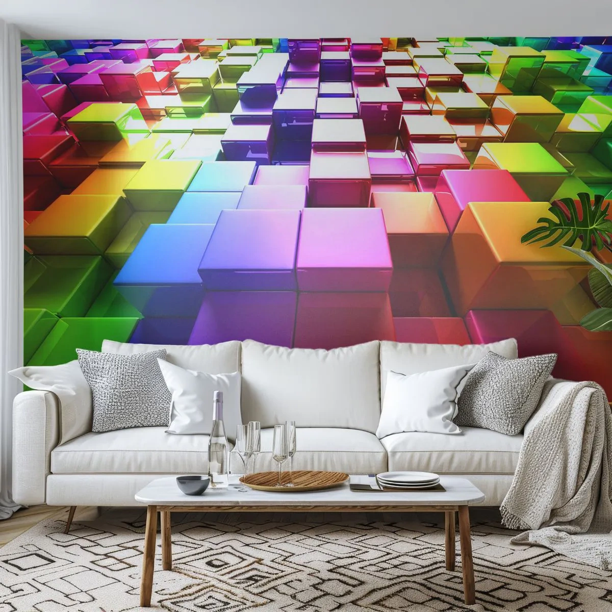 Fototapete Premium Sand - Bunte, glänzende Würfel in einem abstrakten Muster angeordnet - 100x70cm - Op-Art gemeinsam im Team - Moderne Wanddekoration für Wohnzimmer und Schlafzimmer ARTTOR