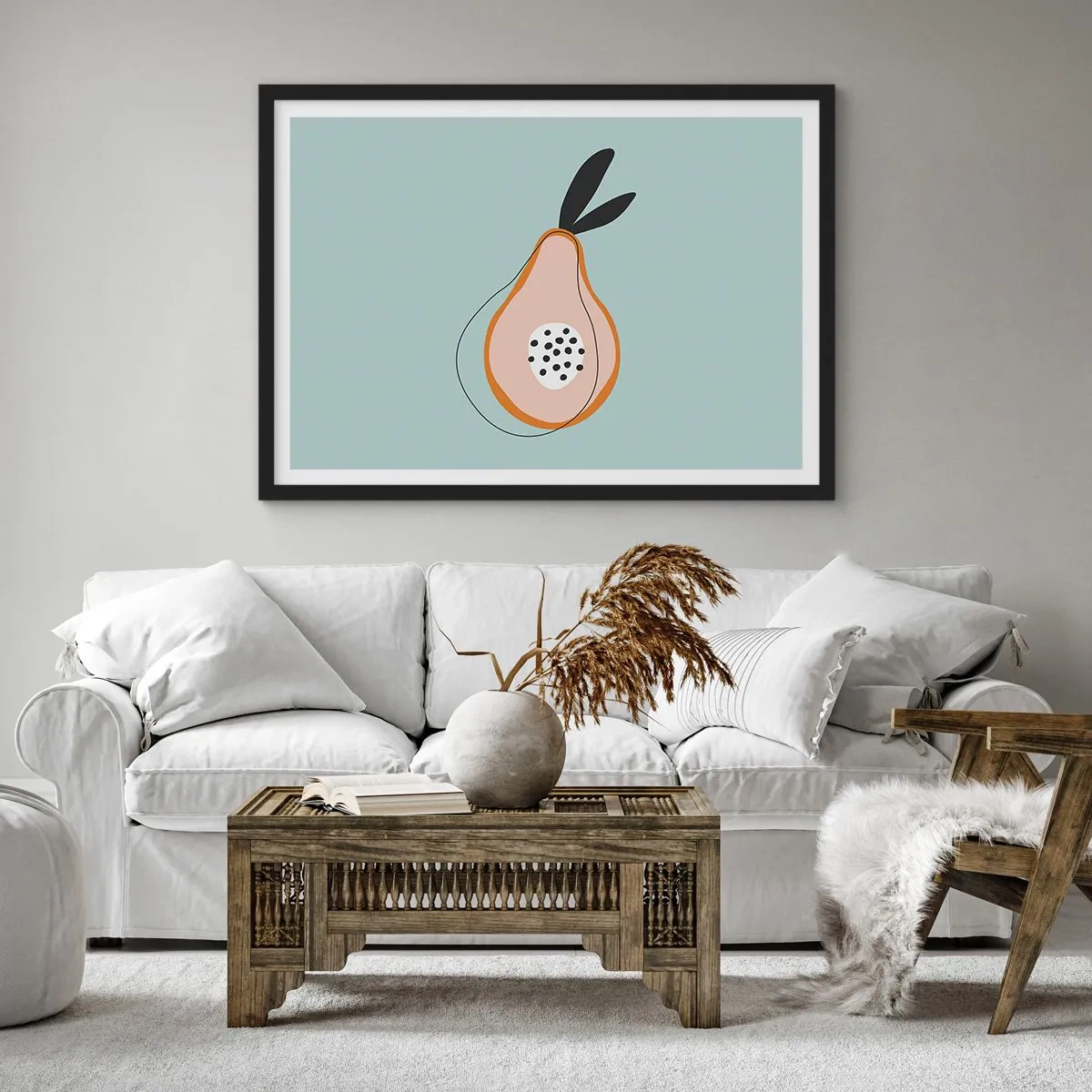Poster in einem schwarzem Rahmen - Abstrakte Birne auf hellem Hintergrund - 70x50cm - Durchdringe die Natur der Dinge - Moderne Wanddekoration für Wohnzimmer und Schlafzimmer ARTTOR