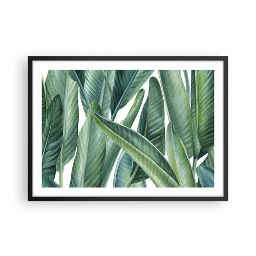 Poster in einem schwarzem Rahmen - Grüne Blätter im minimalistischen, botanischen Stil - 70x50cm - An und für sich Grün - Moderne Wanddekoration für Wohnzimmer und Schlafzimmer ARTTOR
