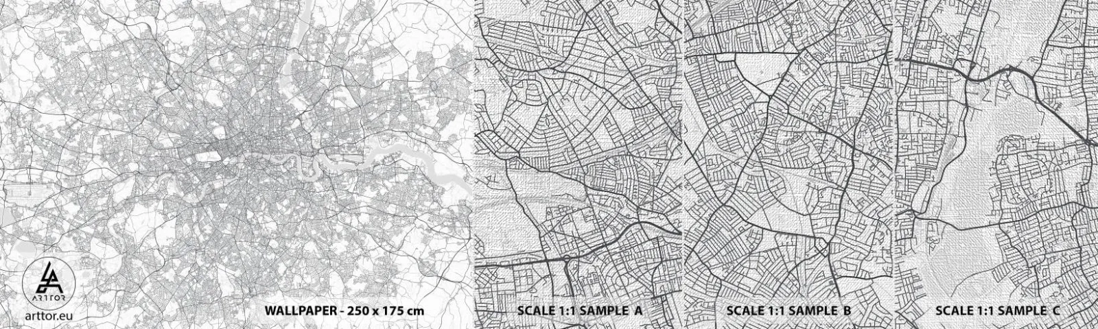 Fototapeten Muster Premium Canvas - Karte des Labyrinths von London - Stadt, Stadtkarte, London - 100x30 cm