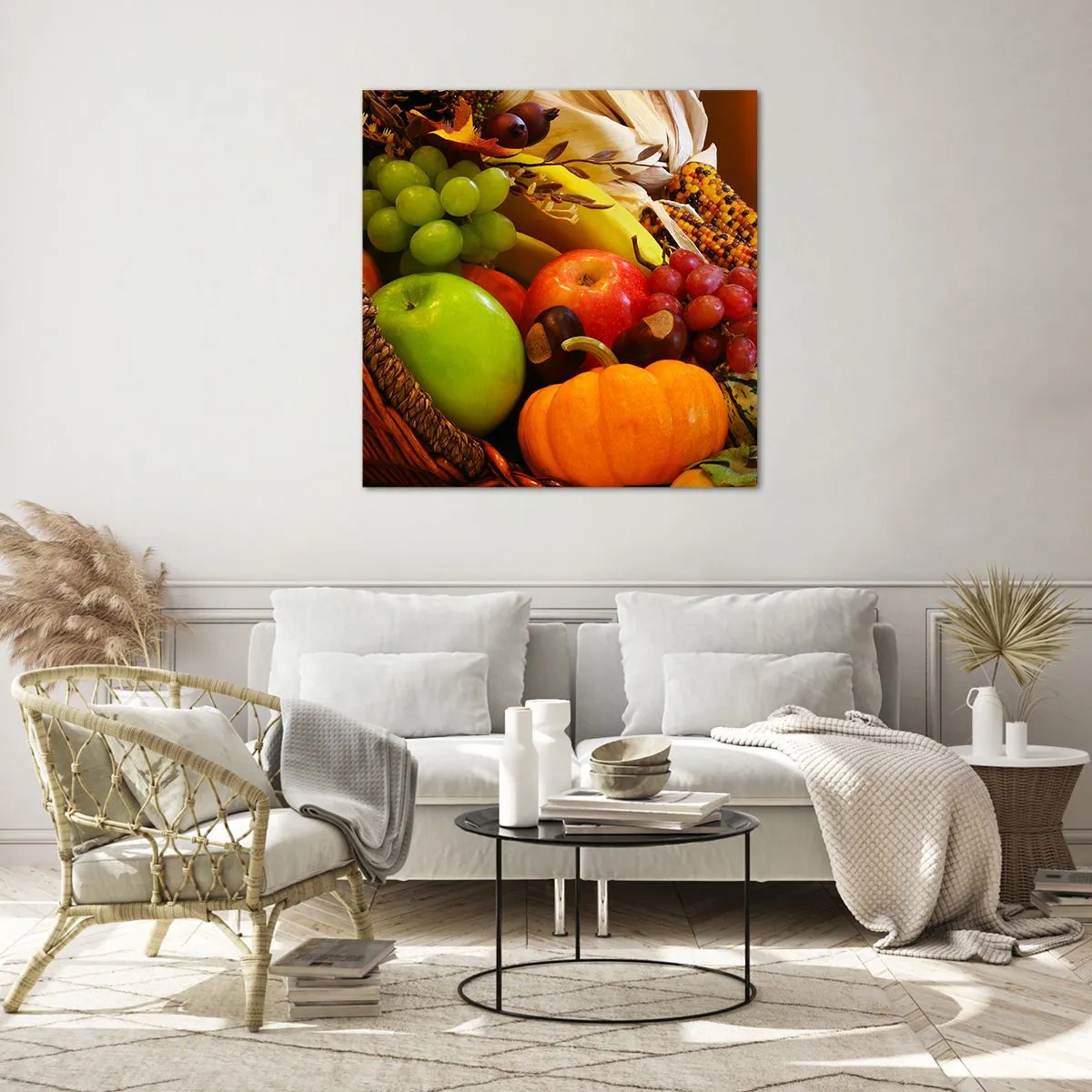 Glasbild - Bild auf glas - Ein Korb voller Ernte - 50x50 cm
