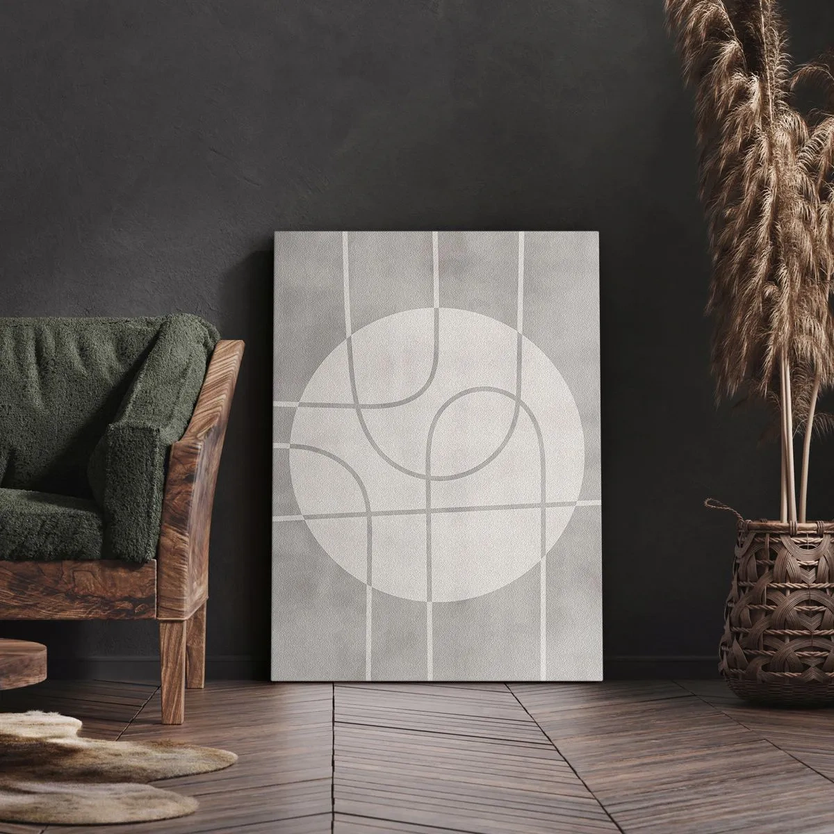 Bild auf Leinwand - Leinwandbild - Geometrisches Muster in Grau- und Weißtönen - 80x120cm - Kreisförmig und geradeaus - Moderne Wanddekoration für Wohnzimmer und Schlafzimmer ARTTOR