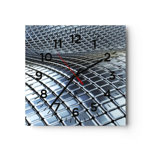 Wanduhr - Glasuhr - Metallische silberne Welle - 30x30 cm