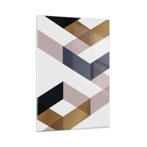 Glasbild - Bild auf glas - Geometrisches Muster in Gold- und Beigetönen - 50x70cm - Ebenen und Winkel - Moderne Wanddekoration für Wohnzimmer und Schlafzimmer ARTTOR