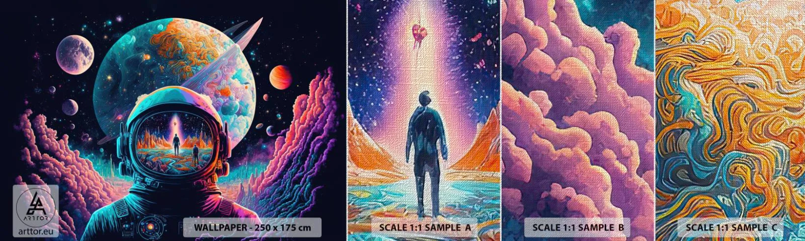 Fototapeten Muster Premium Canvas - Philosophen haben nicht davon geträumt - Astronaut, Futuristisch, Kosmos - 100x30 cm