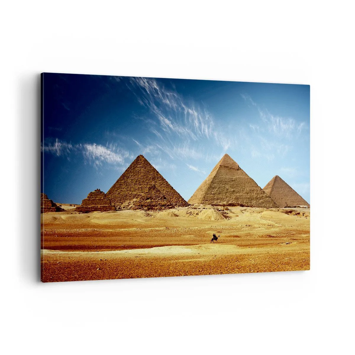 Bild auf Leinwand - Leinwandbild - Die Pyramiden von Gizeh vor blauem Himmel und Wüstenlandschaft - 100x70cm - 40 Jahrhunderte schauen dich an - Moderne Wanddekoration für Wohnzimmer und Schlafzimmer ARTTOR