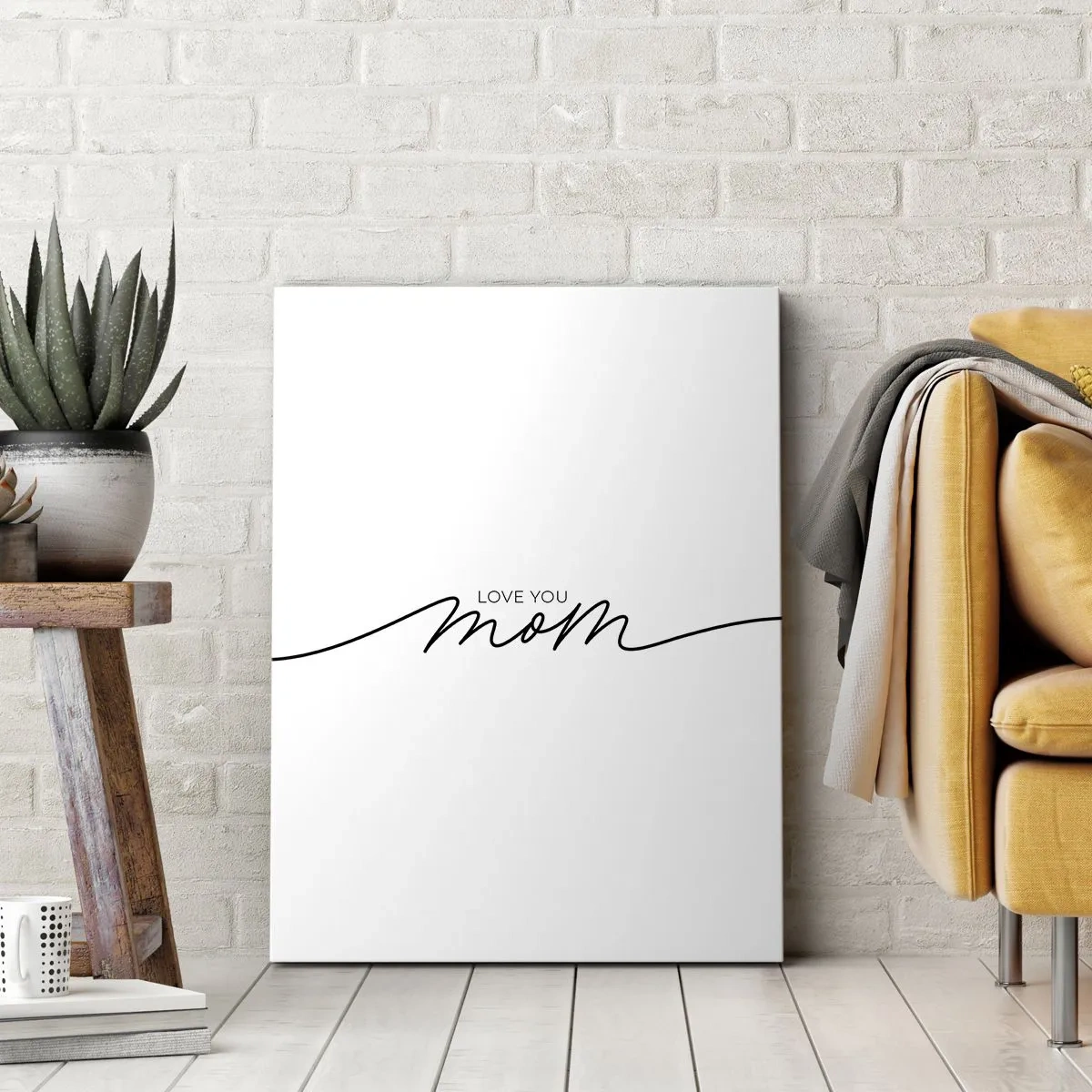 Bild auf Leinwand - Leinwandbild - Minimalistische Love You Mom-Inschrift auf weißem Hintergrund - 80x120cm - Große Emotionen - Moderne Wanddekoration für Wohnzimmer und Schlafzimmer ARTTOR