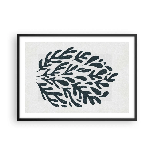 Poster in einem schwarzem Rahmen - Dunkles abstraktes Blattmotiv auf hellem Hintergrund - 70x50cm - Formen der Natur - Moderne Wanddekoration für Wohnzimmer und Schlafzimmer ARTTOR