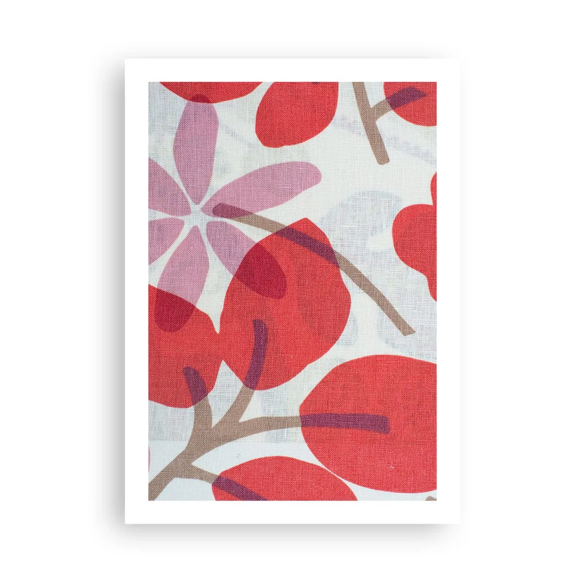 Poster - Botanische Komposition aus Blättern und Blüten in Rot - 50x70cm - Blumenarrangement in Rosa - Moderne Wanddekoration für Wohnzimmer und Schlafzimmer ARTTOR