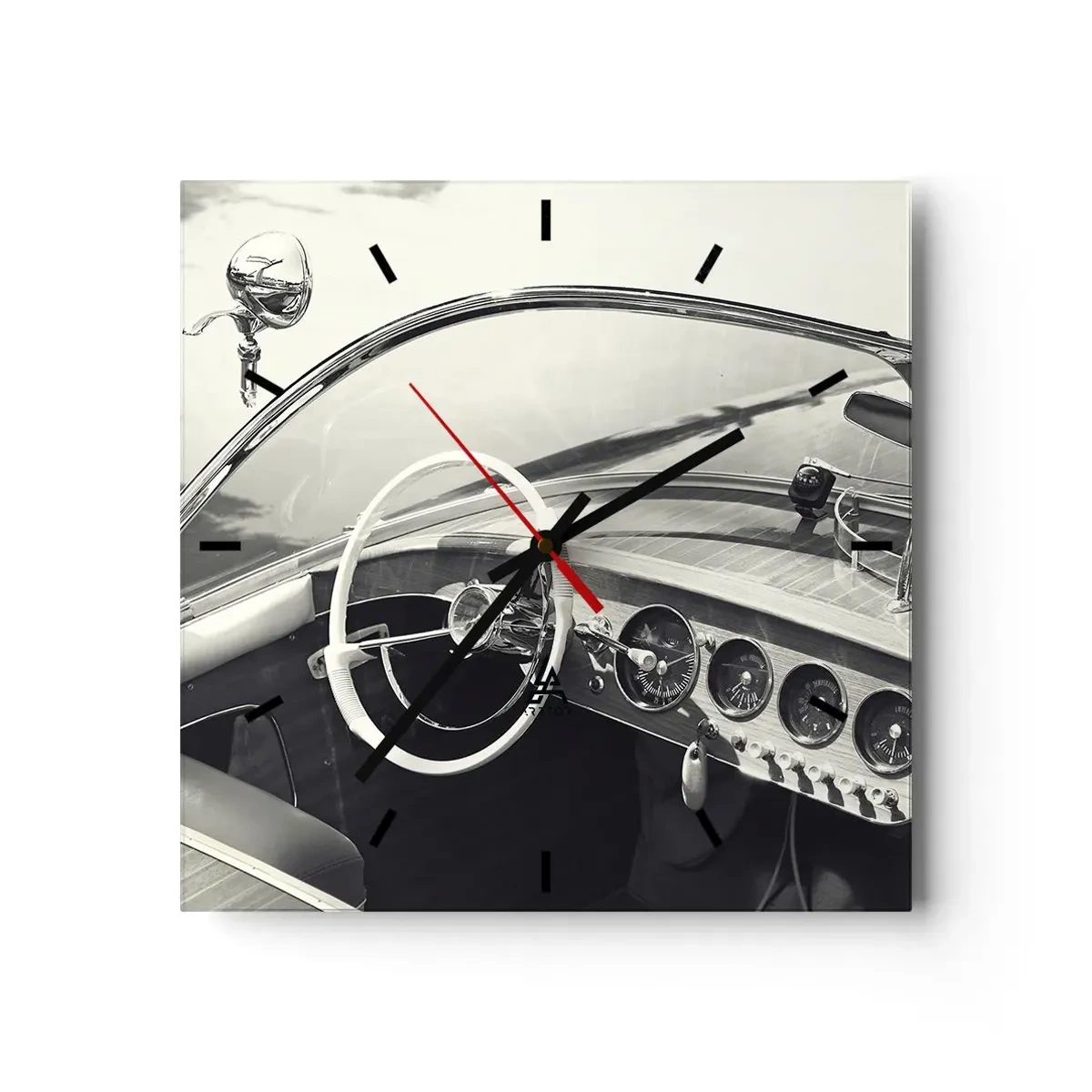 Wanduhr - Glasuhr - Oldtimer-Innenraum im monochromen Stil - 30x30cm - Wetter für die Reichen - Moderne Wanddekoration für Wohnzimmer und Schlafzimmer ARTTOR