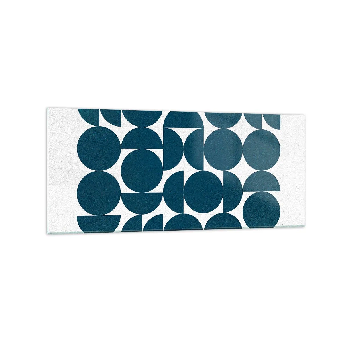 Glasbild - Bild auf glas - Geometrische Formen in Marineblautönen auf weißem Hintergrund - 120x50cm - Kreise und Halbkreise - Moderne Wanddekoration für Wohnzimmer und Schlafzimmer ARTTOR