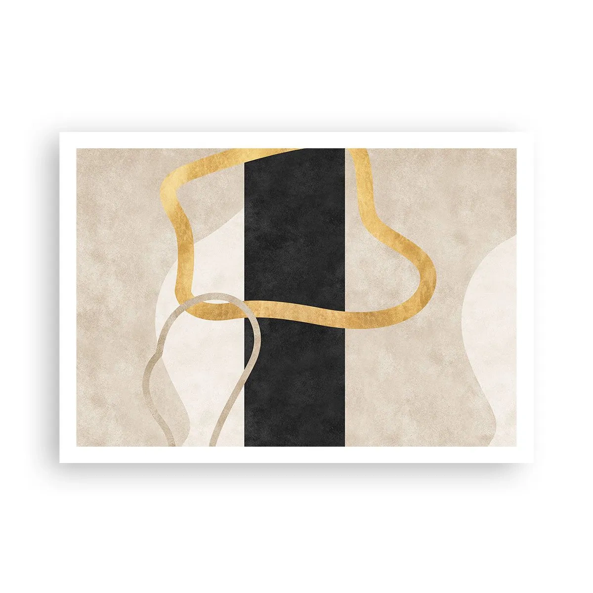 Poster - Ein minimalistisches Design mit geschwungenen Formen in Gold und Schwarz. - 100x70cm - Schleifenformen - Moderne Wanddekoration für Wohnzimmer und Schlafzimmer ARTTOR