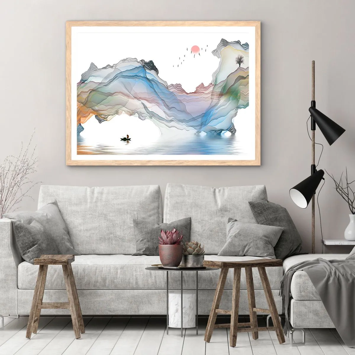 Poster in einem Rahmen aus heller Eiche - Zu den Kristallbergen - 50x40 cm
