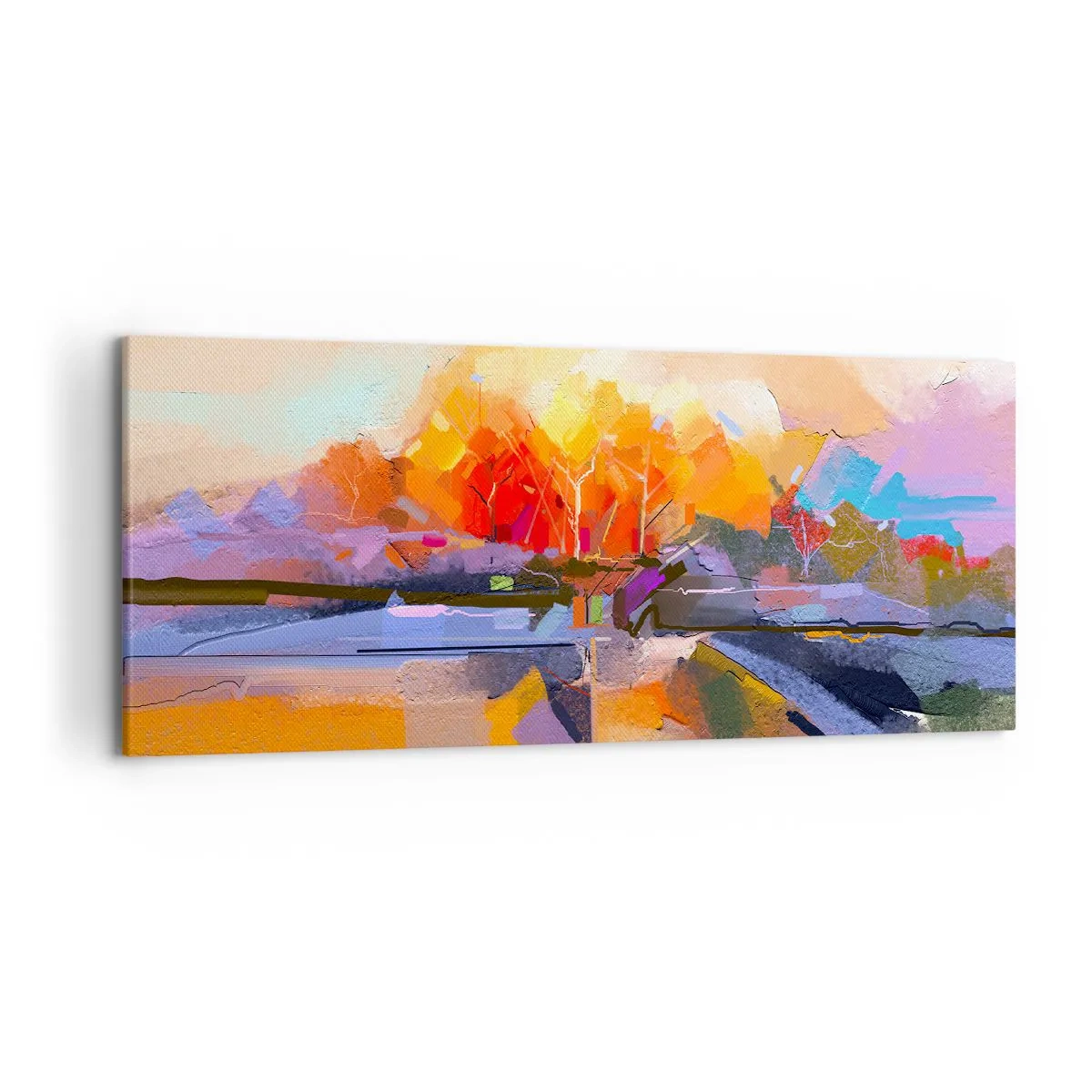 Bild auf Leinwand - Leinwandbild - Eine abstrakte Landschaft mit intensiven Herbstfarben. - 120x50cm - Der Herbst ist geworden - Moderne Wanddekoration für Wohnzimmer und Schlafzimmer ARTTOR