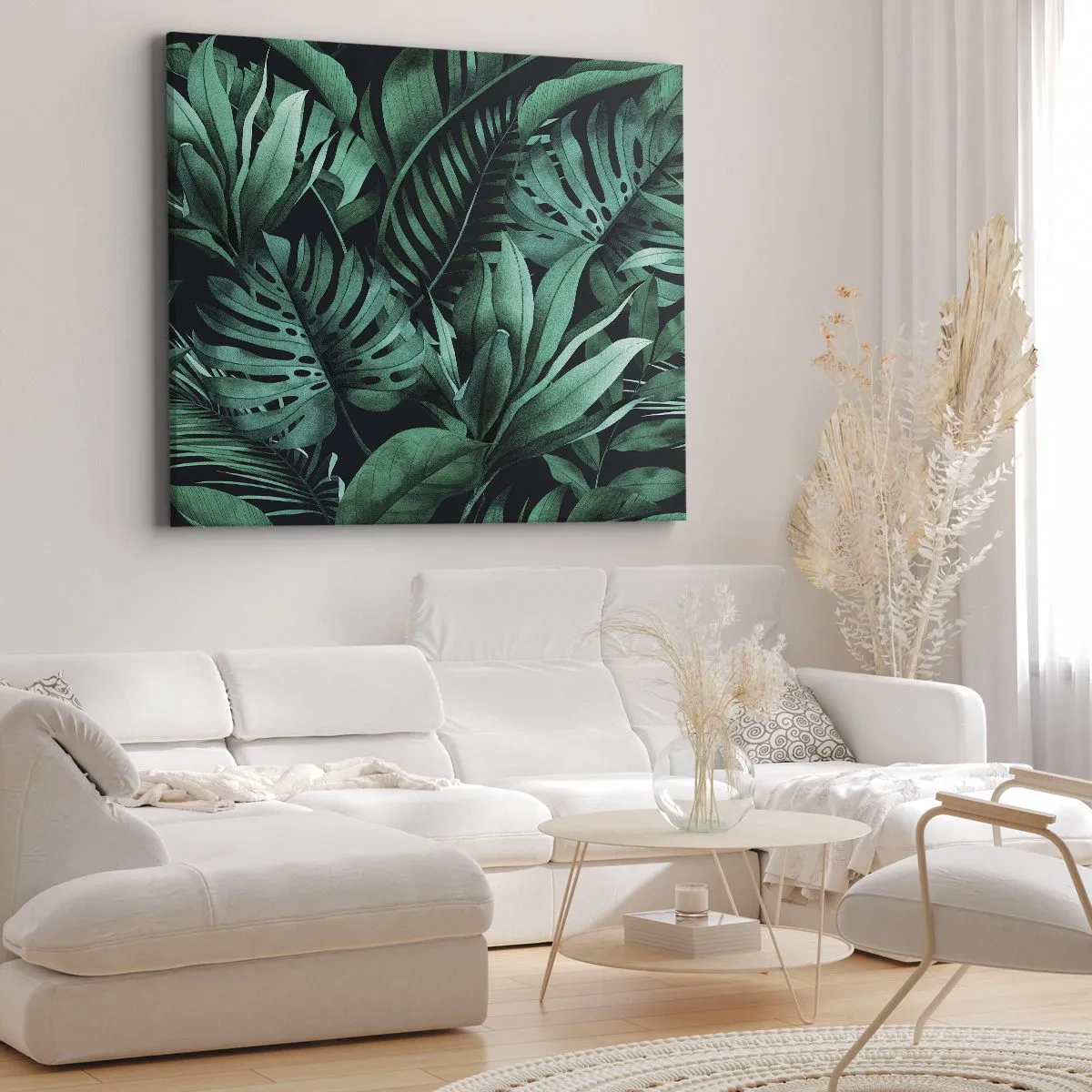 Bild auf Leinwand - Leinwandbild - Tropische Blätter in intensiven Grüntönen - 70x50cm - Die Tiefe des tropischen Grüns - Moderne Wanddekoration für Wohnzimmer und Schlafzimmer ARTTOR