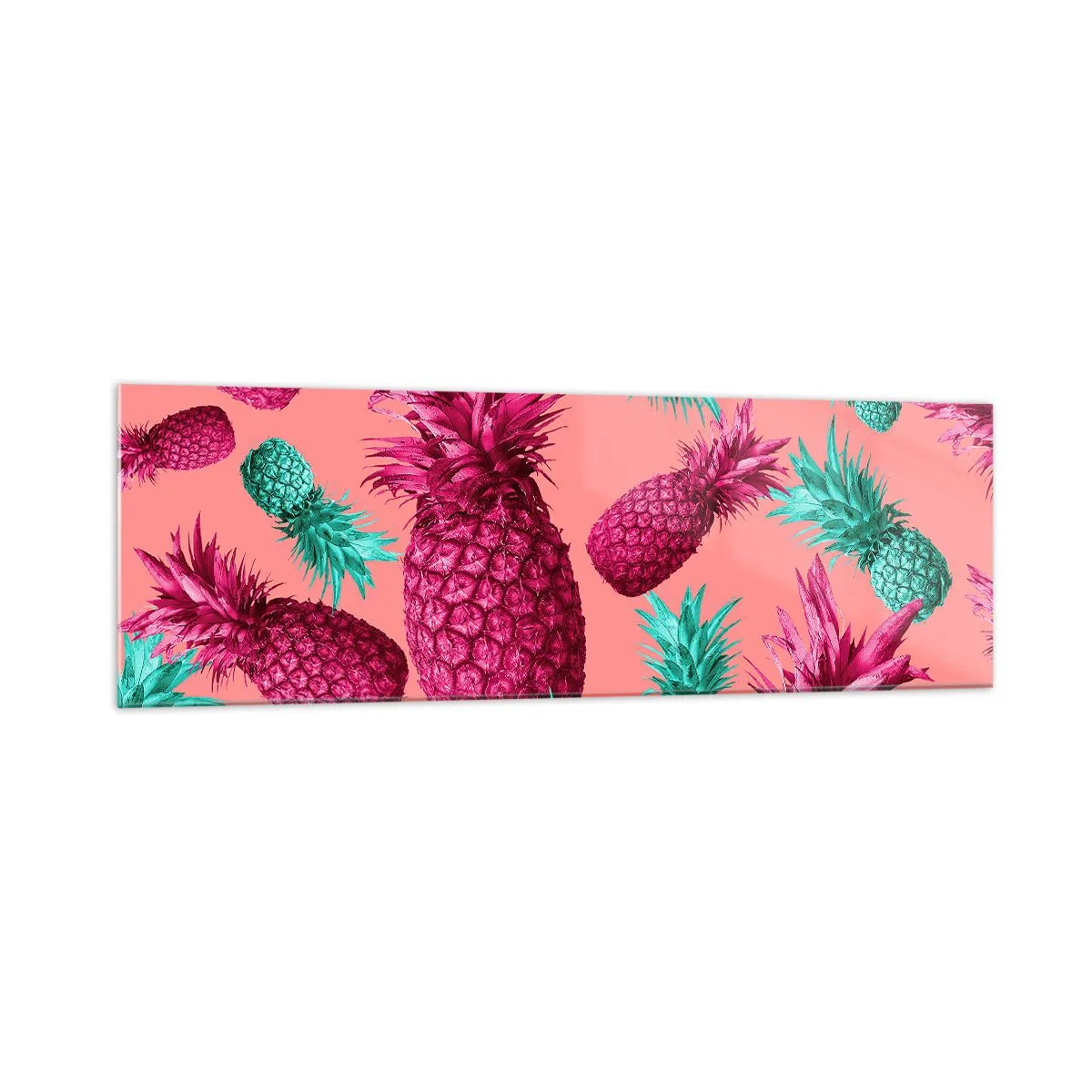 Glasbild - Bild auf glas - Exotische Ananas in Pink und Türkis - 160x50cm - Freiheit ist süß - Moderne Wanddekoration für Wohnzimmer und Schlafzimmer ARTTOR