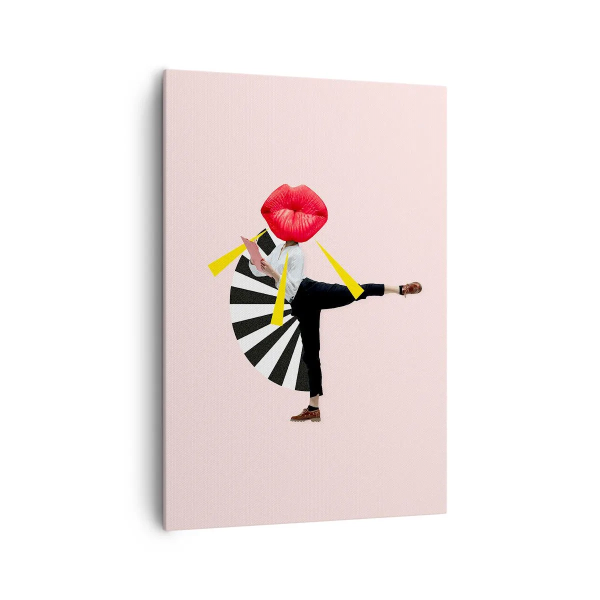 Bild auf Leinwand - Leinwandbild - Surrealistische Figur mit Mund und geometrischen Elementen - 70x100cm - Surreale Pop-Art - Moderne Wanddekoration für Wohnzimmer und Schlafzimmer ARTTOR
