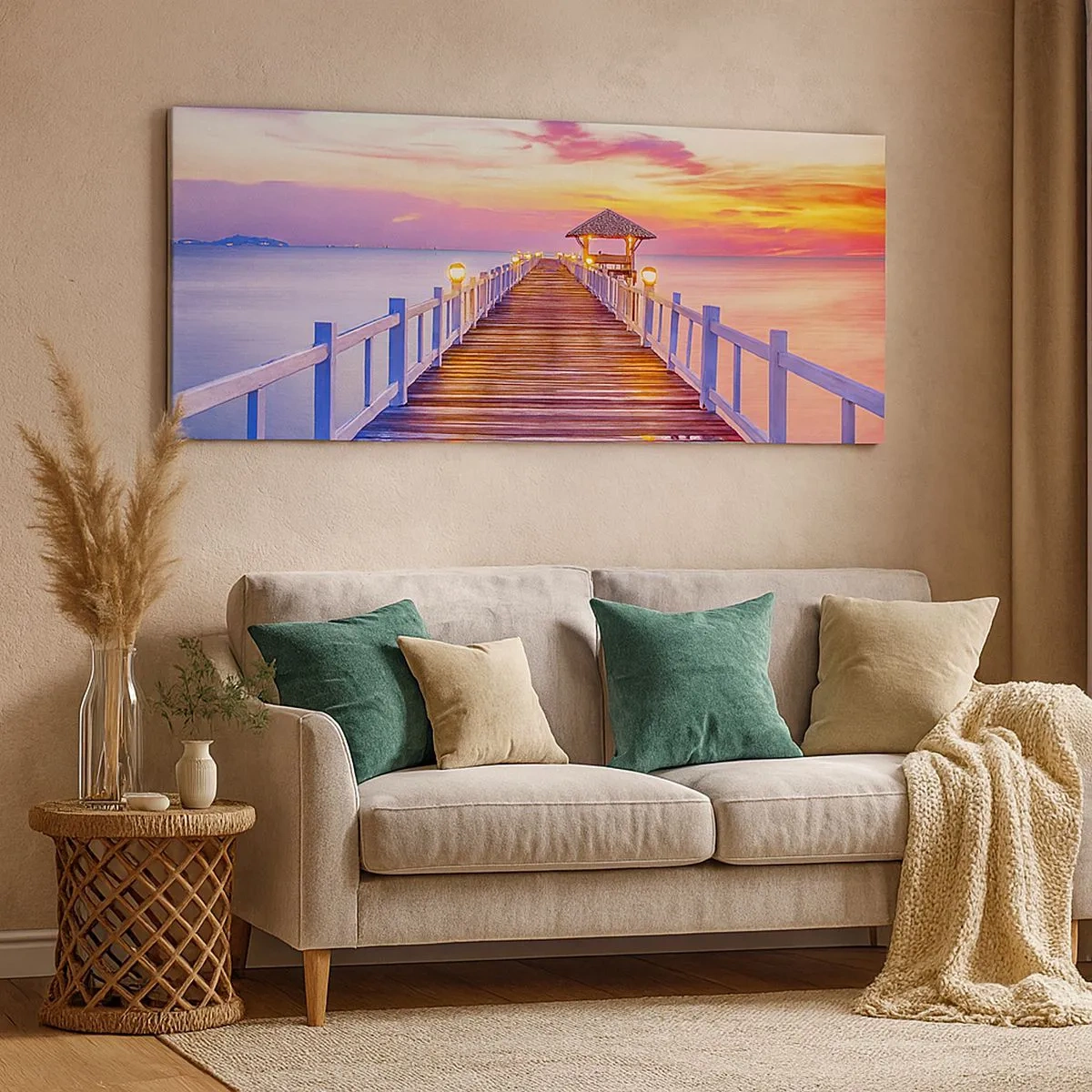 Bild auf Leinwand - Leinwandbild - Die lila-goldene Stille des Abends - 100x40 cm