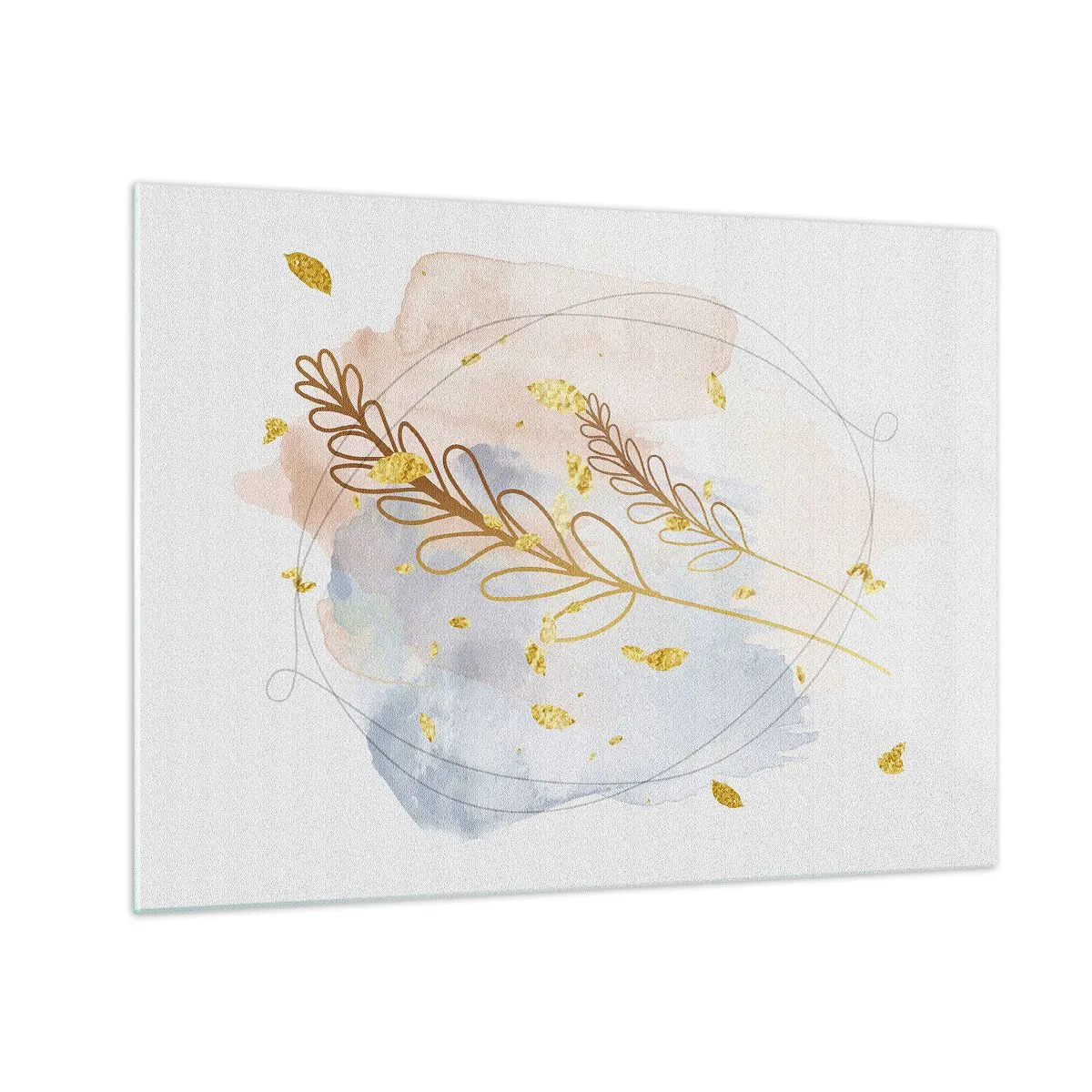 Glasbild - Bild auf glas - Eine zarte Komposition mit Zweigen und goldenen Blättern in Aquarell - 70x50cm - Goldenr Hauch - Moderne Wanddekoration für Wohnzimmer und Schlafzimmer ARTTOR