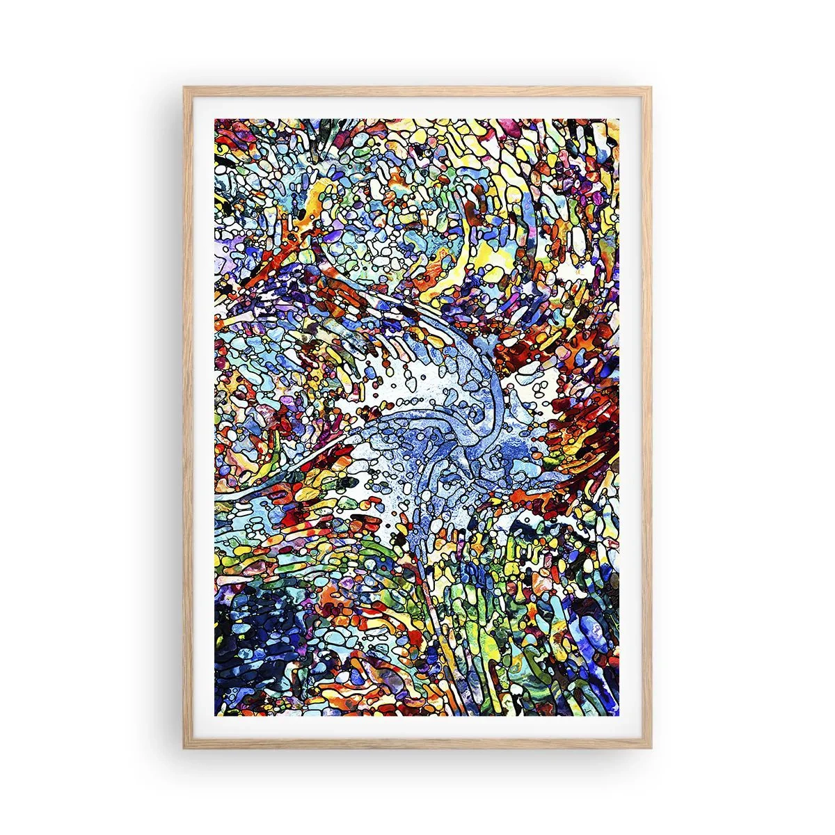Poster in einem Rahmen aus heller Eiche - Glasmalerei Wassertropfen - 70x100 cm