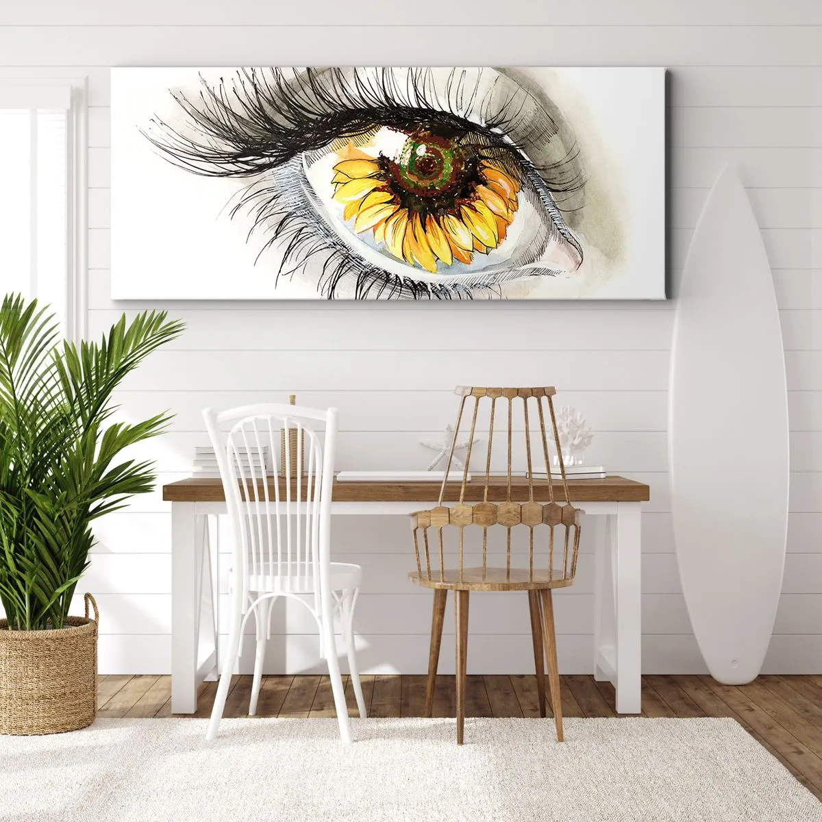 Bild auf Leinwand - Leinwandbild - Künstlerisches Auge mit sonnenblumenförmiger Iris - 140x50cm - Ein Look so heiß wie der Sommer - Moderne Wanddekoration für Wohnzimmer und Schlafzimmer ARTTOR