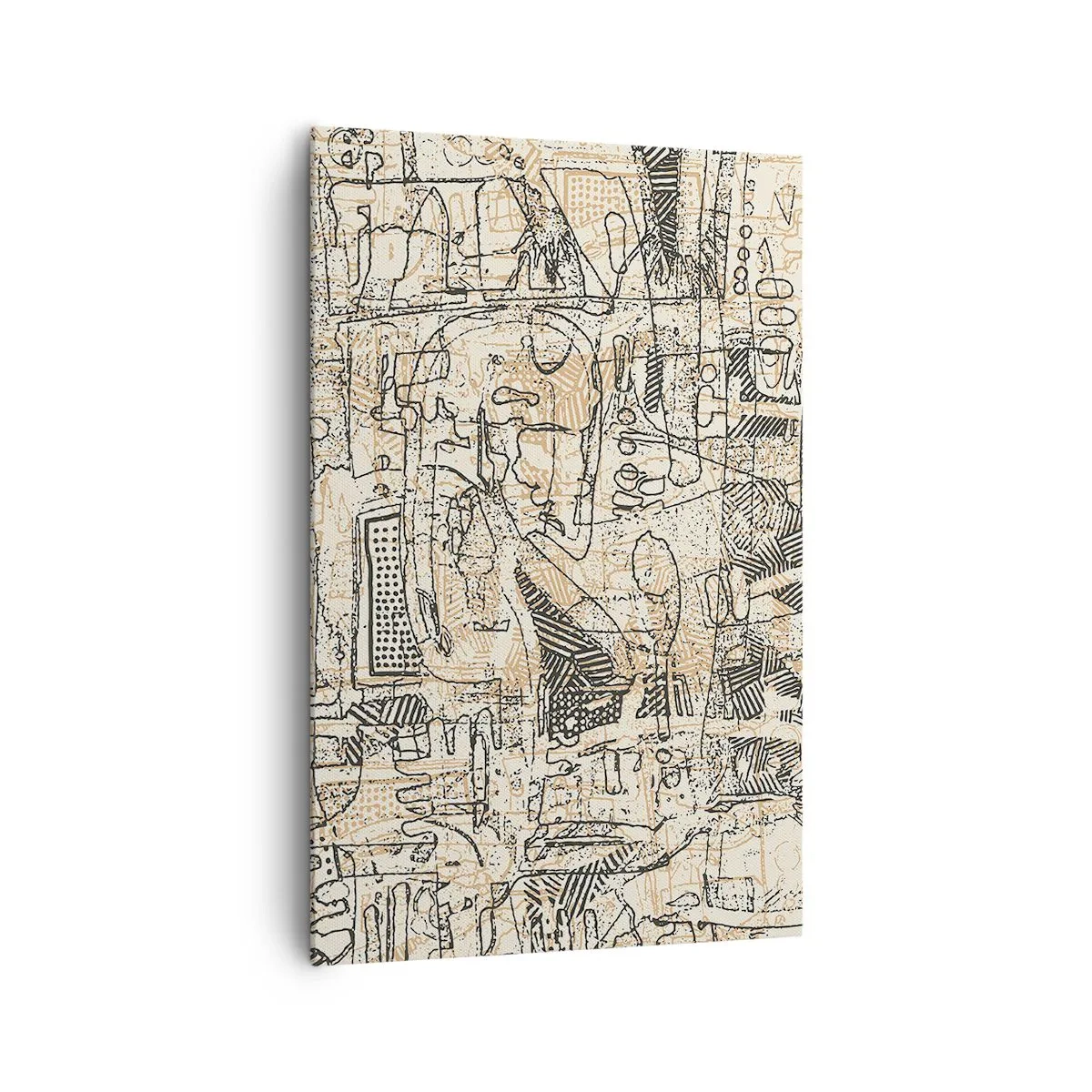 Bild auf Leinwand - Leinwandbild - Abstrakte Muster und Linien auf beigem Hintergrund - 80x120cm - Es wartet darauf, entschlüsselt zu werden - Moderne Wanddekoration für Wohnzimmer und Schlafzimmer ARTTOR