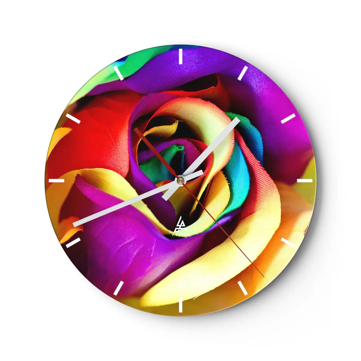 Wanduhr - Glasuhr - Eine Nahaufnahme einer Regenbogenrose mit intensiven Farben - 30x30cm - Es ist unmöglich - Moderne Wanddekoration für Wohnzimmer, Küche und Schlafzimmer ARTTOR