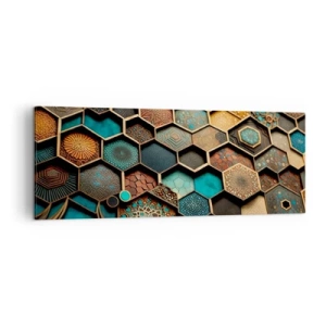 Bild auf Leinwand - Leinwandbild - Bunte Ornamente in sechseckigen Mustern - 140x50cm - Arabische Ornamente – Variation - Moderne Wanddekoration für Wohnzimmer und Schlafzimmer ARTTOR