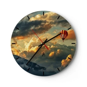 Wanduhr - Glasuhr - Ein Ballon, der bei Sonnenuntergang zwischen den Wolken schwebt - 30x30cm - Ich fliege, weil ich es will - Moderne Wanddekoration für Wohnzimmer, Küche und Schlafzimmer ARTTOR