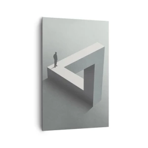 Bild auf Leinwand - Leinwandbild - Eine Figur, die auf einem Penrose-Dreieck in Grautönen steht. - 80x120cm - Es ist also doch möglich - Moderne Wanddekoration für Wohnzimmer und Schlafzimmer ARTTOR