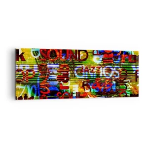 Bild auf Leinwand - Leinwandbild - Bunte Abstraktion mit Musikinschriften im Pop-Art-Stil - 140x50cm - Alle Farben des Klangs - Moderne Wanddekoration für Wohnzimmer und Schlafzimmer ARTTOR