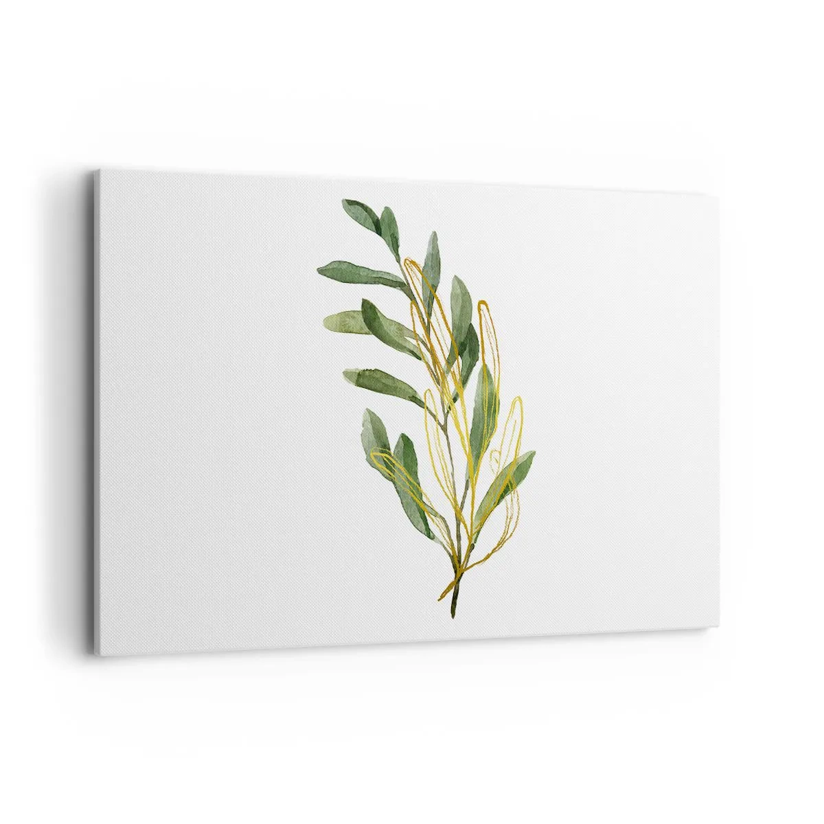 Bild auf Leinwand - Leinwandbild - Grüner Zweig mit Blättern auf weißem Hintergrund - 120x80cm - Alles was gut ist - Moderne Wanddekoration für Wohnzimmer und Schlafzimmer ARTTOR
