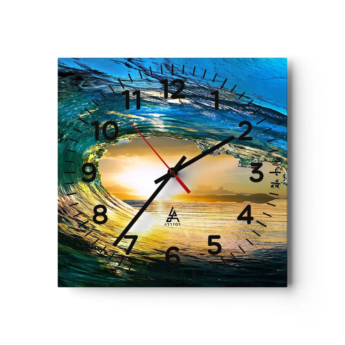 Wanduhr - Glasuhr - In einem smaragd-goldenen Kristall - 30x30 cm