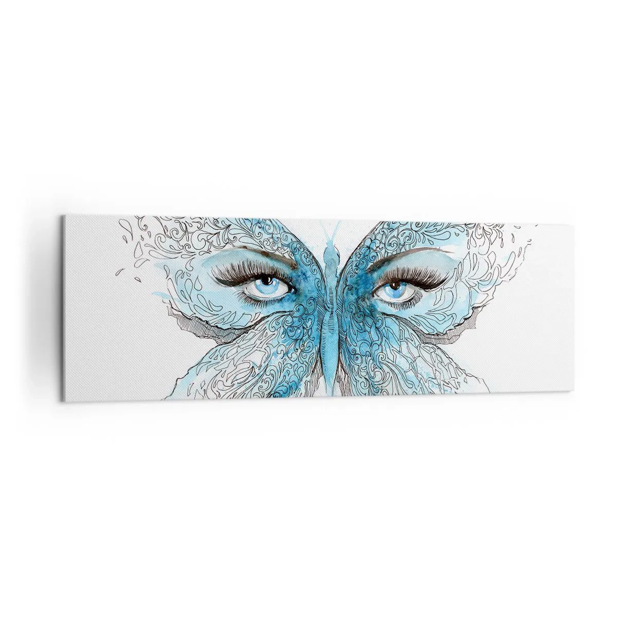 Bild auf Leinwand - Leinwandbild - Künstlerisches Aquarell eines Schmetterlings mit blauen Augen - 160x50cm - Eros Blaumeise - Moderne Wanddekoration für Wohnzimmer und Schlafzimmer ARTTOR