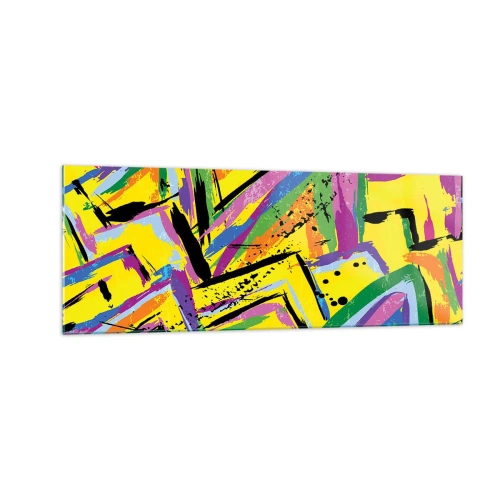 Glasbild - Bild auf glas - Lebendige Abstraktion in leuchtenden Farben und dynamischen Formen - 140x50cm - Bis sie vor Freude schreit - Moderne Wanddekoration für Wohnzimmer und Schlafzimmer ARTTOR