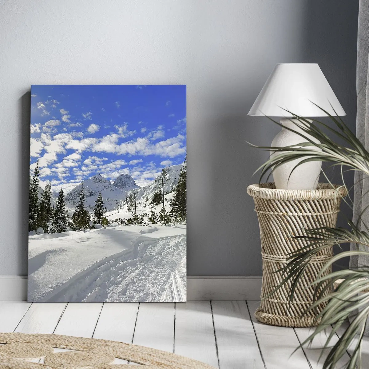 Bild auf Leinwand - Leinwandbild - Im Schnee und in der Sonne - 55x100 cm