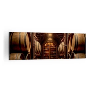 Bild auf Leinwand - Leinwandbild - Weinkeller mit Holzfässern und Weinregalen - 160x50cm - Stimmungsvoller Keller - Moderne Wanddekoration für Wohnzimmer und Schlafzimmer ARTTOR