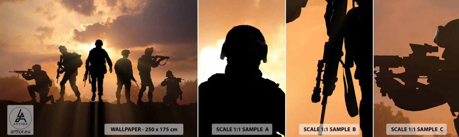 Fototapeten Muster Selbstklebend Deluxe Sticker - Waffenbrüder - Militär, Soldat, Gewehr - 100x30 cm