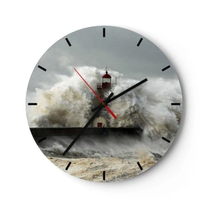 Wanduhr - Glasuhr - Ein Leuchtturm inmitten stürmischer Wellen - 30x30cm - Die Wut des Ozeans - Moderne Wanddekoration für Wohnzimmer, Küche und Schlafzimmer ARTTOR