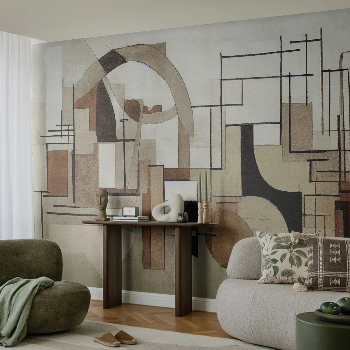 Fototapete Standard Eco - Eine kubistische Vision der Stadt in Beige- und Brauntönen - 100x70cm - Stadtbild 2.0 - Moderne Wanddekoration für Wohnzimmer und Schlafzimmer ARTTOR