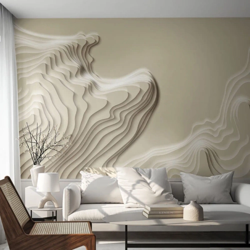 Fototapete Standard Eco - Abstrakte Wellen und Schichtstrukturen in Beigetönen - 100x70cm - Topographie der Kunst - Moderne Wanddekoration für Wohnzimmer und Schlafzimmer ARTTOR