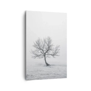 Bild auf Leinwand - Leinwandbild - Ein einsamer Baum im Winternebel auf einem leeren Feld - 80x120cm - Gegen das Nichts - Moderne Wanddekoration für Wohnzimmer und Schlafzimmer ARTTOR
