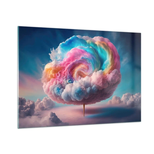 Glasbild - Bild auf glas - Eine fantasievolle Wolke in Pastellfarben, die an Zuckerwatte erinnert. - 100x70cm - Traum von einem Vergnügungspark - Moderne Wanddekoration für Wohnzimmer und Schlafzimmer ARTTOR
