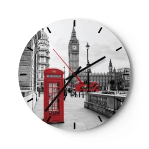 Wanduhr - Glasuhr - Big Ben und eine rote Telefonzelle vor der Kulisse von London - 30x30cm - London, ohne Zweifel - Moderne Wanddekoration für Wohnzimmer, Küche und Schlafzimmer ARTTOR