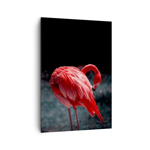 Bild auf Leinwand - Leinwandbild - Ein rosa Flamingo auf dunkelgrünem Hintergrund - 70x100cm - Ein purpurrotes Gedicht der Natur - Moderne Wanddekoration für Wohnzimmer und Schlafzimmer ARTTOR