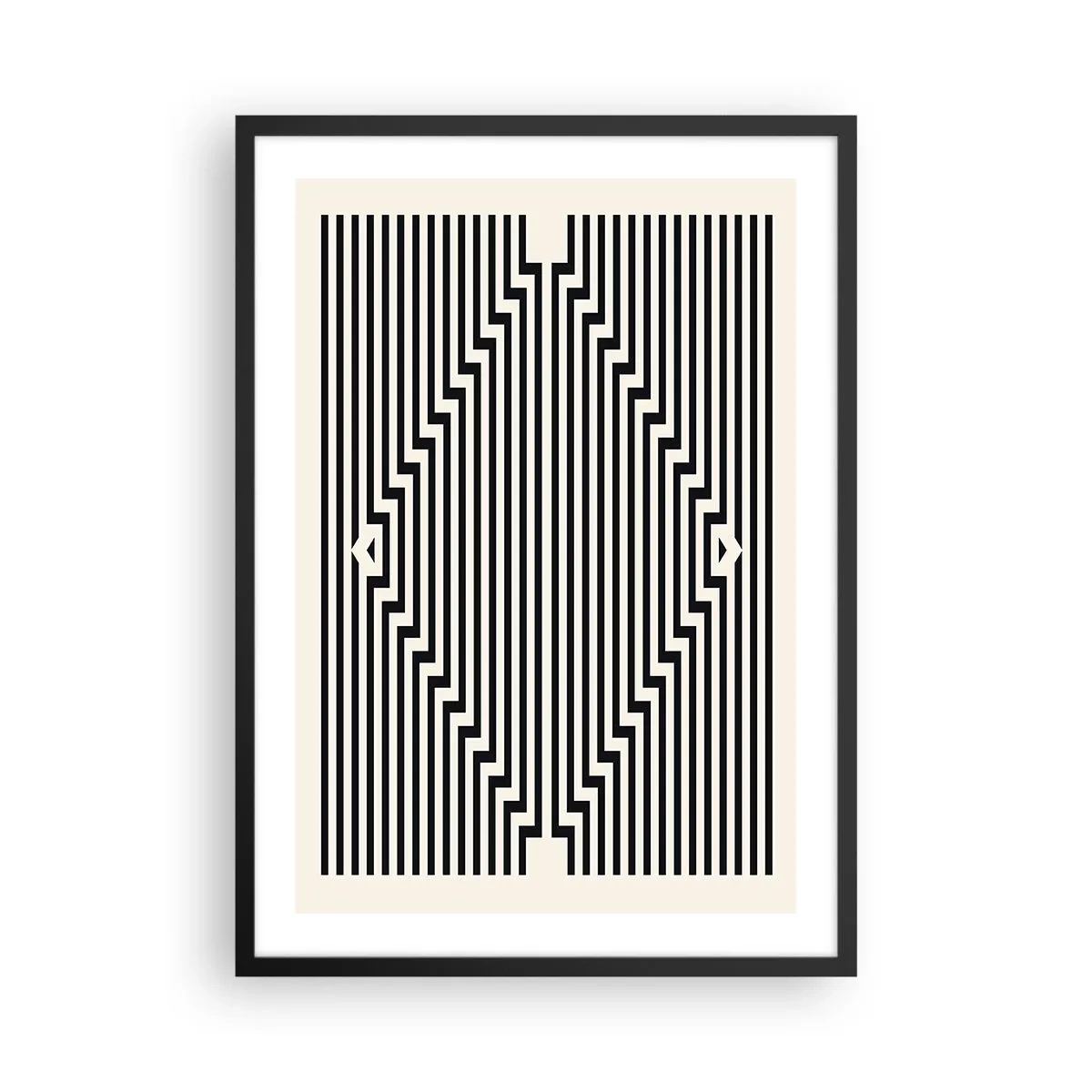 Poster in einem schwarzem Rahmen - Schwarze und weiße Linien erzeugen eine optische Täuschung - 50x70cm - Geometrische Illusion - Moderne Wanddekoration für Wohnzimmer und Schlafzimmer ARTTOR