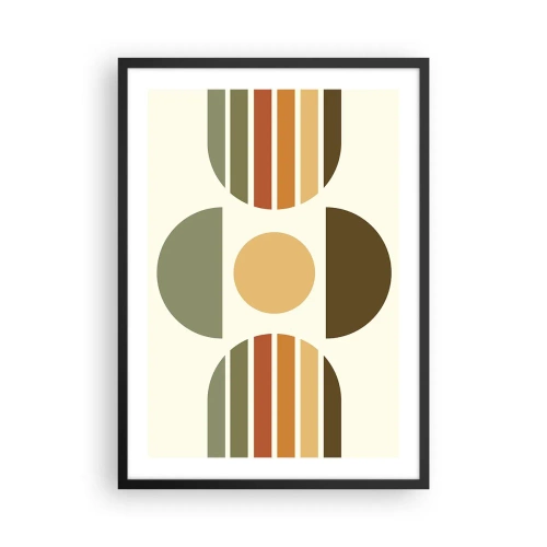 Poster in einem schwarzem Rahmen - Abstraktes geometrisches Muster in Erdtönen mit Kreisen und Halbkreisen - 50x70cm - In Erdtönen - Moderne Wanddekoration für Wohnzimmer und Schlafzimmer ARTTOR