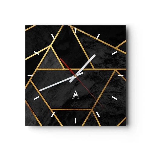 Wanduhr - Glasuhr - Geometrisches Goldmuster auf schwarzem Hintergrund - 30x30cm - Dunkelheit und Glanz - Moderne Wanddekoration für Wohnzimmer und Schlafzimmer ARTTOR